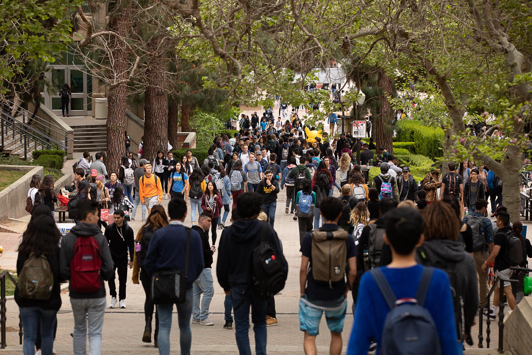 Students walking down BruinWalk, a common walkway at UCLA.